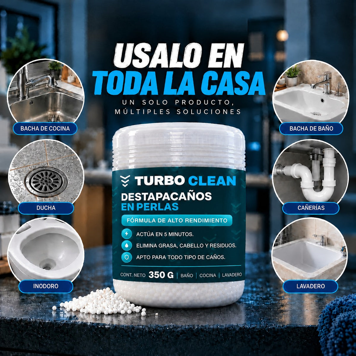 TurboClean destapacaños en perlas 350 g